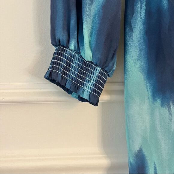 Toccin Tie Dye Wrap Front Long Sleeve Shirt Dress in Blue Size 0 NWT - Picture 5 of 11